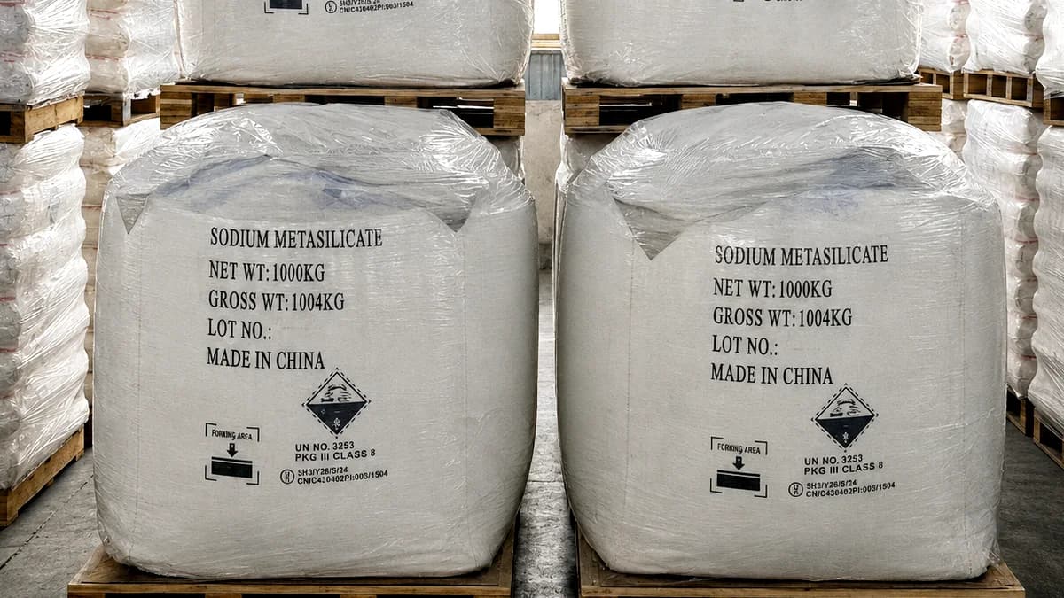 FIBC jumbo bags printed Sodium Metasilicate, Net WT 1000KG, Gross WT 1004KG, UN 3253, Class 8, Made in China